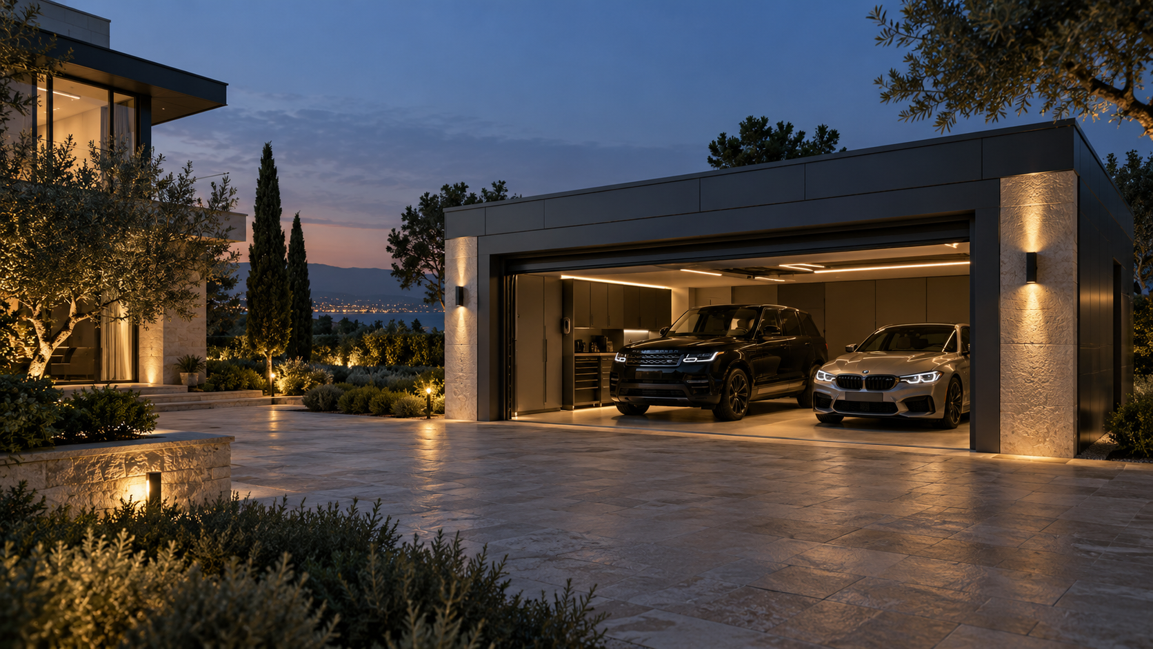 Modern villa yanında iki araçlık premium garaj